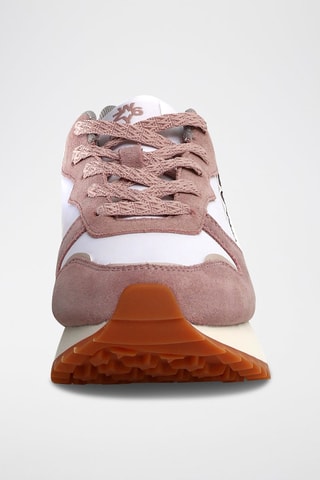 Zapatillas de nobuk con plataforma - Blanco y rosa