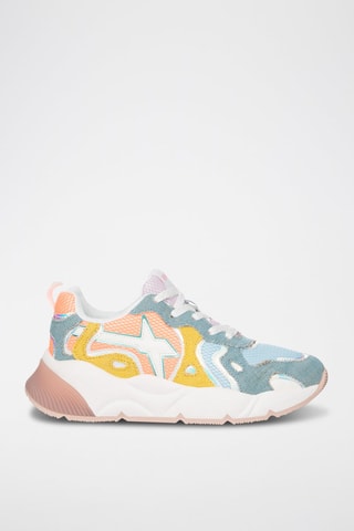Nubuck Sneakers - Wit, blauw, geel en oranje