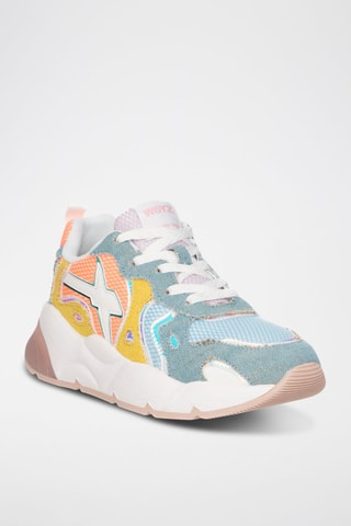 Nubuck Sneakers - Wit, blauw, geel en oranje