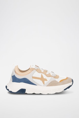 Zapatillas de nobuk - Blanco, beige, azul y gris
