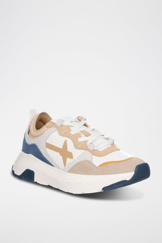 Zapatillas de nobuk - Blanco, beige, azul y gris