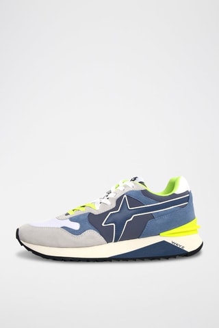 Zapatillas de nobuk - Blanco, azul, amarillo y gris