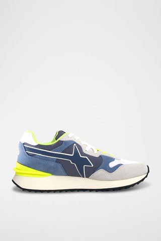 Zapatillas de nobuk - Blanco, azul, amarillo y gris