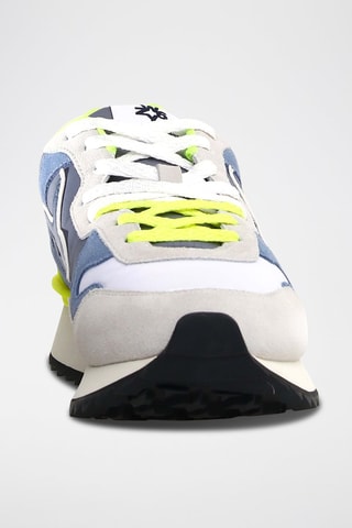 Zapatillas de nobuk - Blanco, azul, amarillo y gris