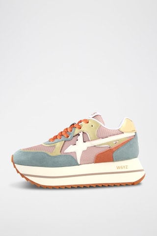 Zapatillas de nobuk con plataforma - Blanco, azul, rosa y dorado