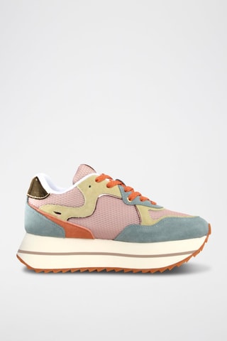 Zapatillas de nobuk con plataforma - Blanco, azul, rosa y dorado