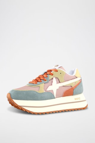 Zapatillas de nobuk con plataforma - Blanco, azul, rosa y dorado