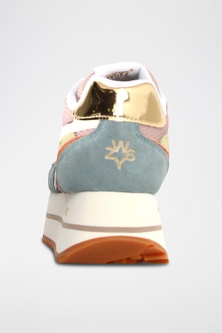 Zapatillas de nobuk con plataforma - Blanco, azul, rosa y dorado