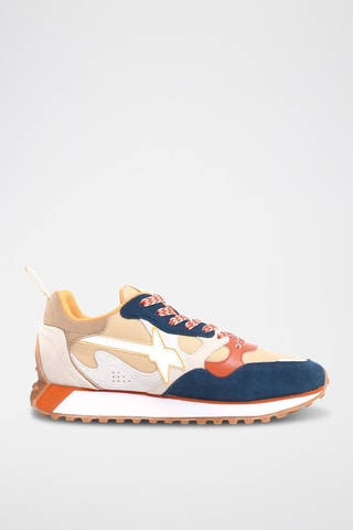 Zapatillas de piel - Beige y azul