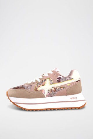 Zapatillas de nobuk con plataforma - Beige, rosa y dorado