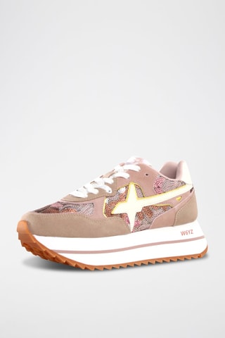 Zapatillas de nobuk con plataforma - Beige, rosa y dorado