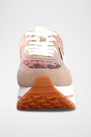 Zapatillas de nobuk con plataforma - Beige, rosa y dorado