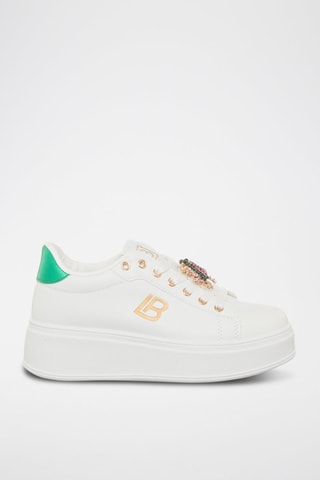 Zapatillas con plataforma - Blanco, verde y dorado
