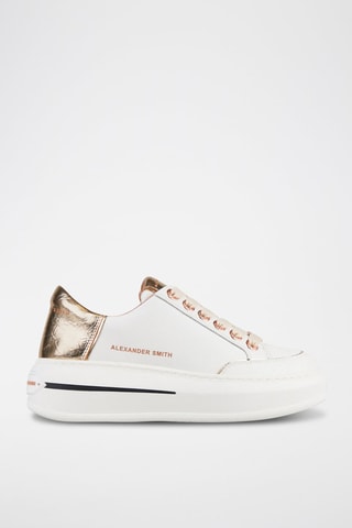 Zapatillas de piel de toro con plataforma Lancaster - Blanco y dorado