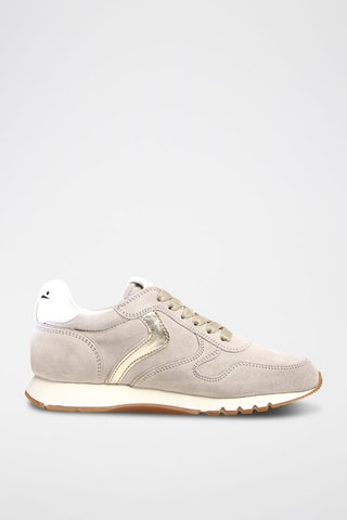 Zapatillas de piel - Blanco, dorado y gris