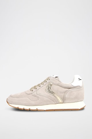 Zapatillas de piel - Blanco, dorado y gris