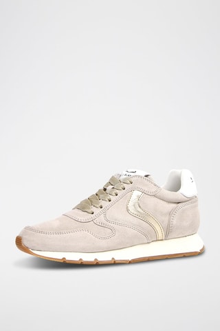 Zapatillas de piel - Blanco, dorado y gris