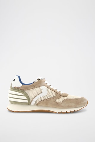 Zapatillas de piel - Blanco, beige y verde