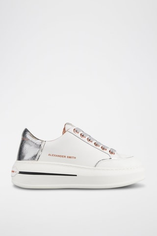 Zapatillas de piel de toro con plataforma Lancaster - Blanco, marrón y gris