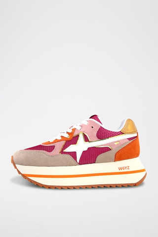 Zapatillas de nobuk con plataforma - Beige, naranja y rosa