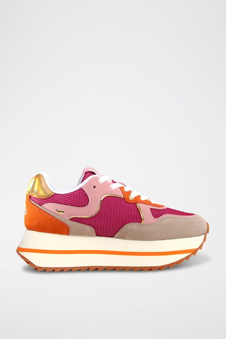 Zapatillas de nobuk con plataforma - Beige, naranja y rosa