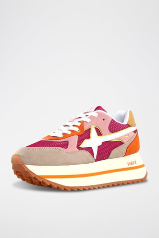 Zapatillas de nobuk con plataforma - Beige, naranja y rosa