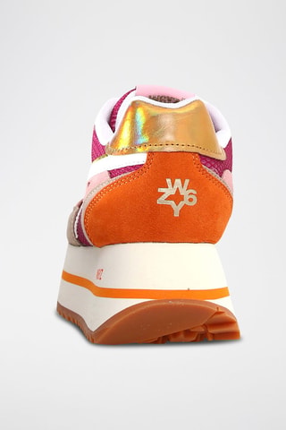 Zapatillas de nobuk con plataforma - Beige, naranja y rosa