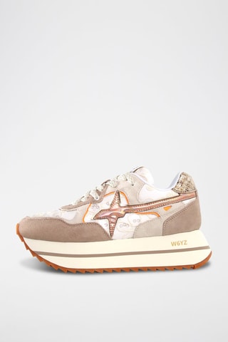 Zapatillas de nobuk con plataforma - Beige