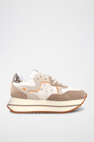 Zapatillas de nobuk con plataforma - Beige