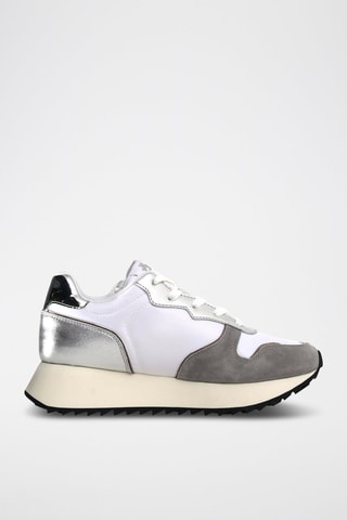 Zapatillas de piel con plataforma - Gris