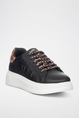 Zapatillas de piel con plataforma - Negro