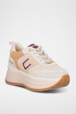 Zapatillas de piel con plataforma - Beige