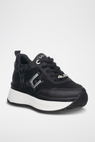 Zapatillas de piel con plataforma - Negro