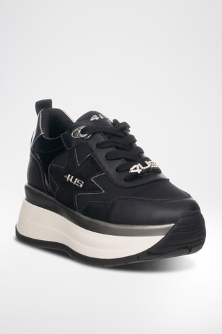 Zapatillas de piel con plataforma - Negro