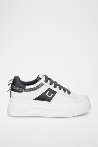 Zapatillas de piel con plataforma - Negro