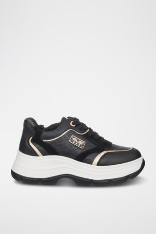 Zapatillas de piel con plataforma - Negro