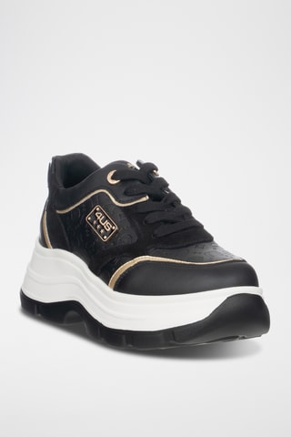 Zapatillas de piel con plataforma - Negro