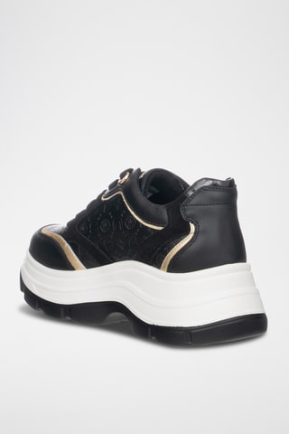 Zapatillas de piel con plataforma - Negro
