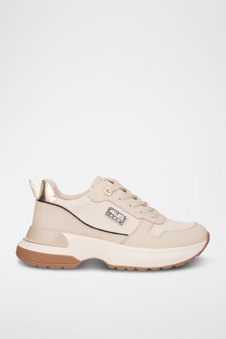 Zapatillas de piel con plataforma - Beige