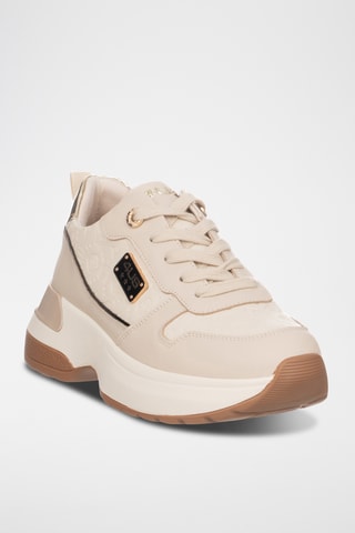 Zapatillas de piel con plataforma - Beige