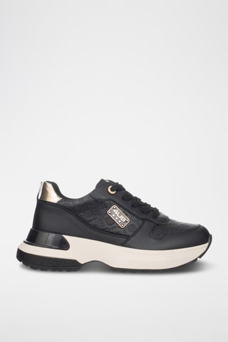 Zapatillas de piel con plataforma - Negro