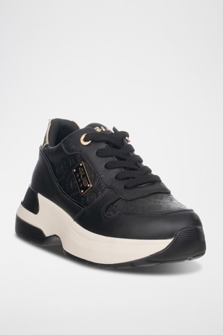 Zapatillas de piel con plataforma - Negro