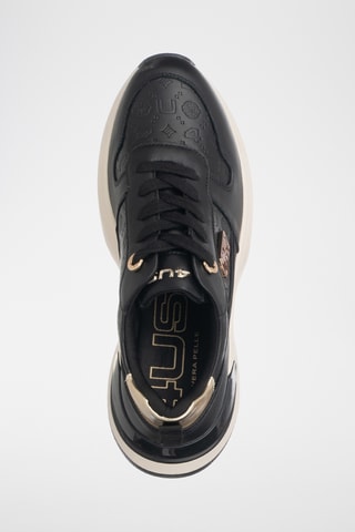 Zapatillas de piel con plataforma - Negro