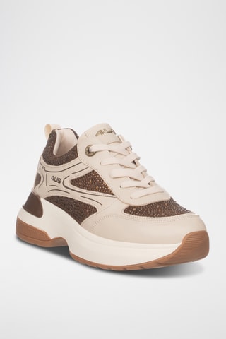 Zapatillas de piel con plataforma - Beige