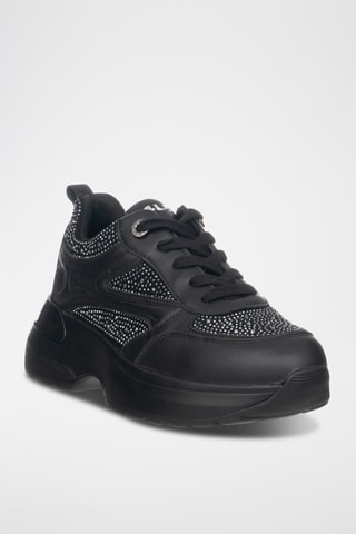 Zapatillas de piel con plataforma - Negro