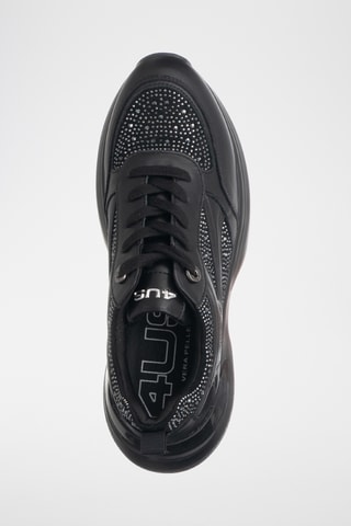 Zapatillas de piel con plataforma - Negro