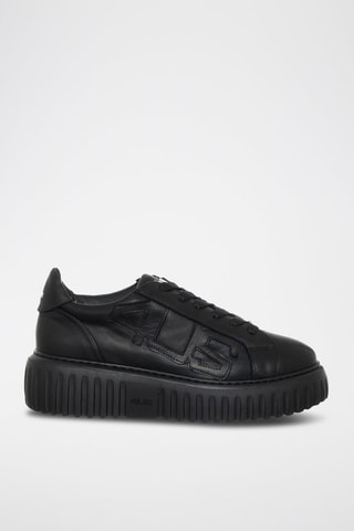 Zapatillas de piel con plataforma - Negro