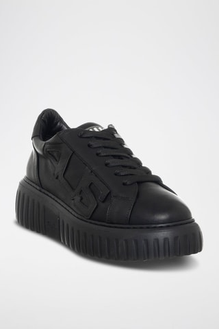 Zapatillas de piel con plataforma - Negro