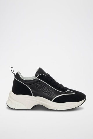 Zapatillas de piel de cuña - Negro