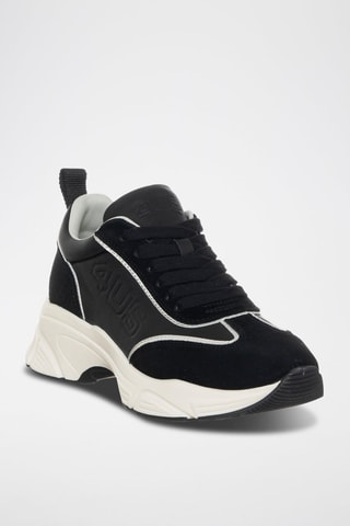 Zapatillas de piel de cuña - Negro